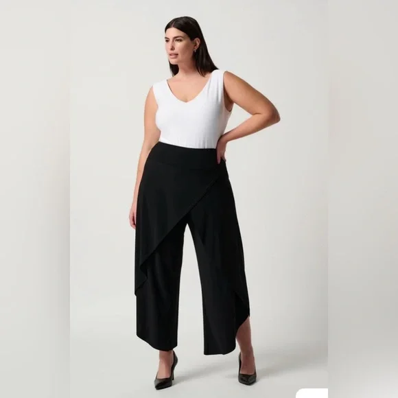 SYMPLI Sz 14 Overlay Asymmetrical Black Wide Leg Pull On Elastic Waist Pants - Picture 2 of 8